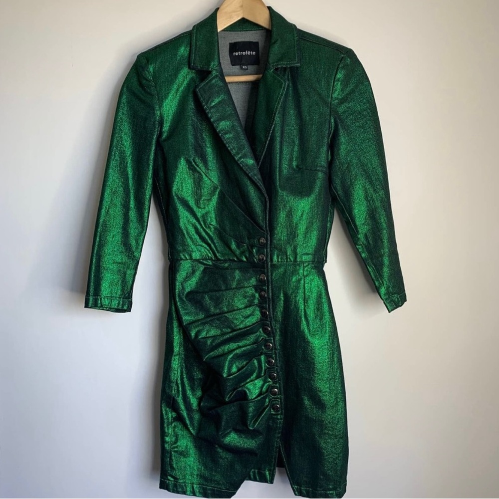 Retrofete The Willa Dress Green Metallic Mini - Picture 2 of 4